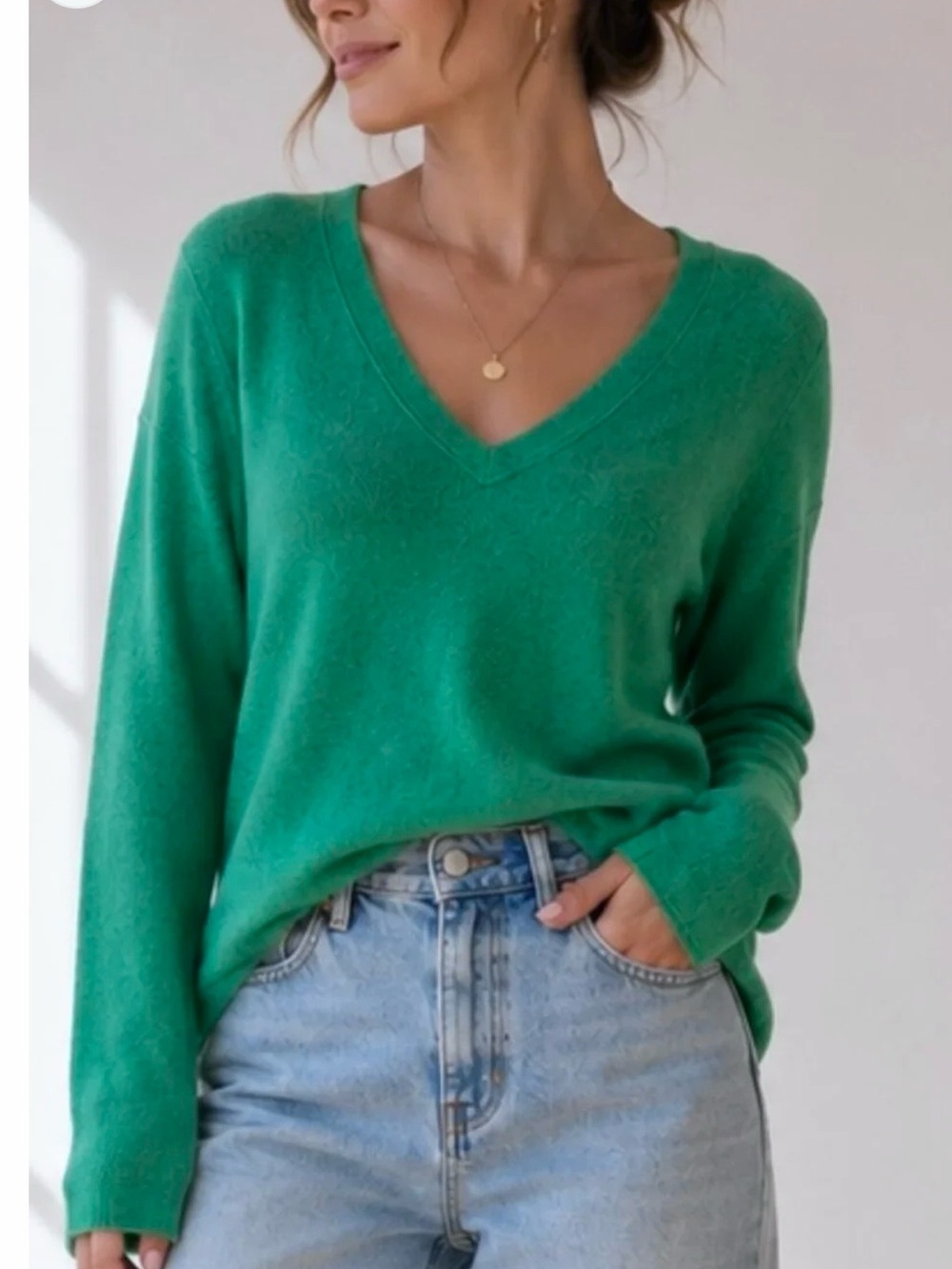 Like New J. Crew 100% Cashmere Relaxed Cropped Emerald Green V-Neck Sweater, XS